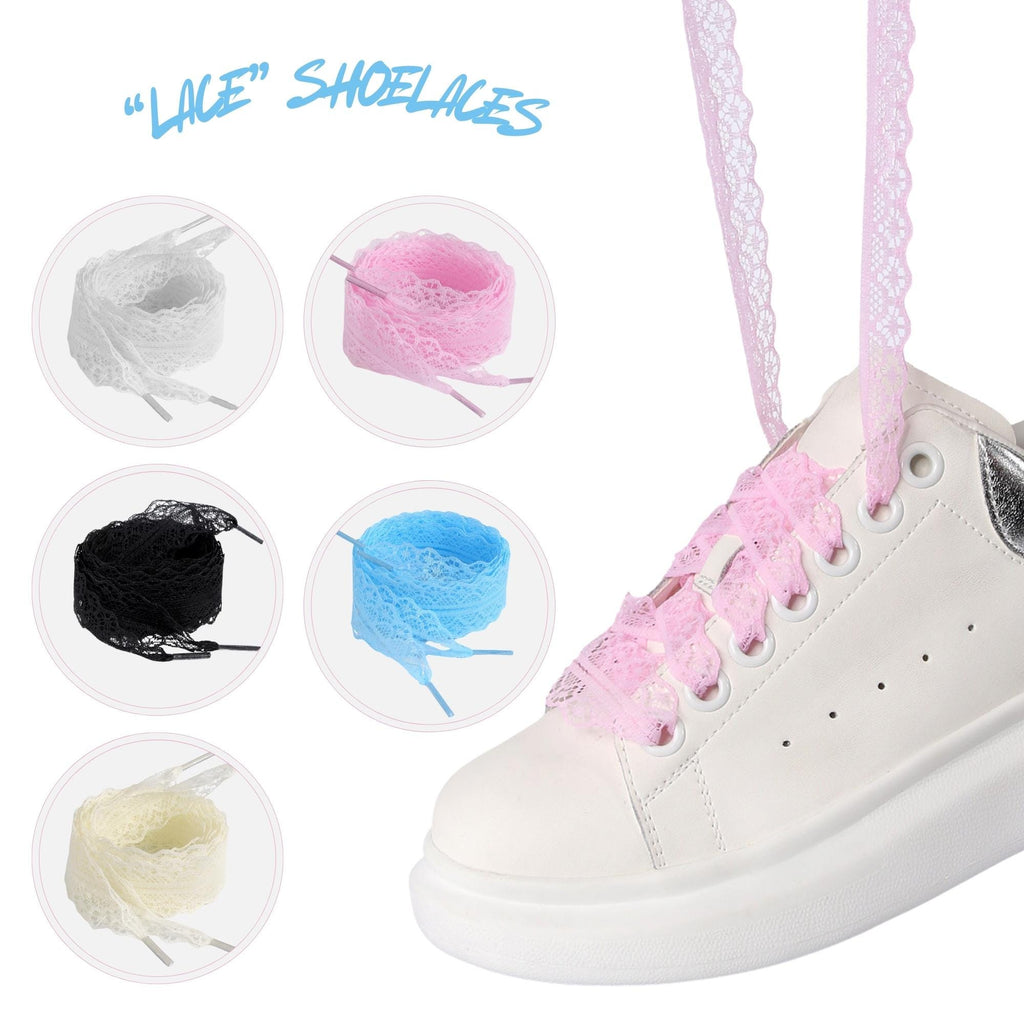 Lace Elegant Flat 25mm Shoelaces Now Available In Pink Blue Black White Cream Ships from USA