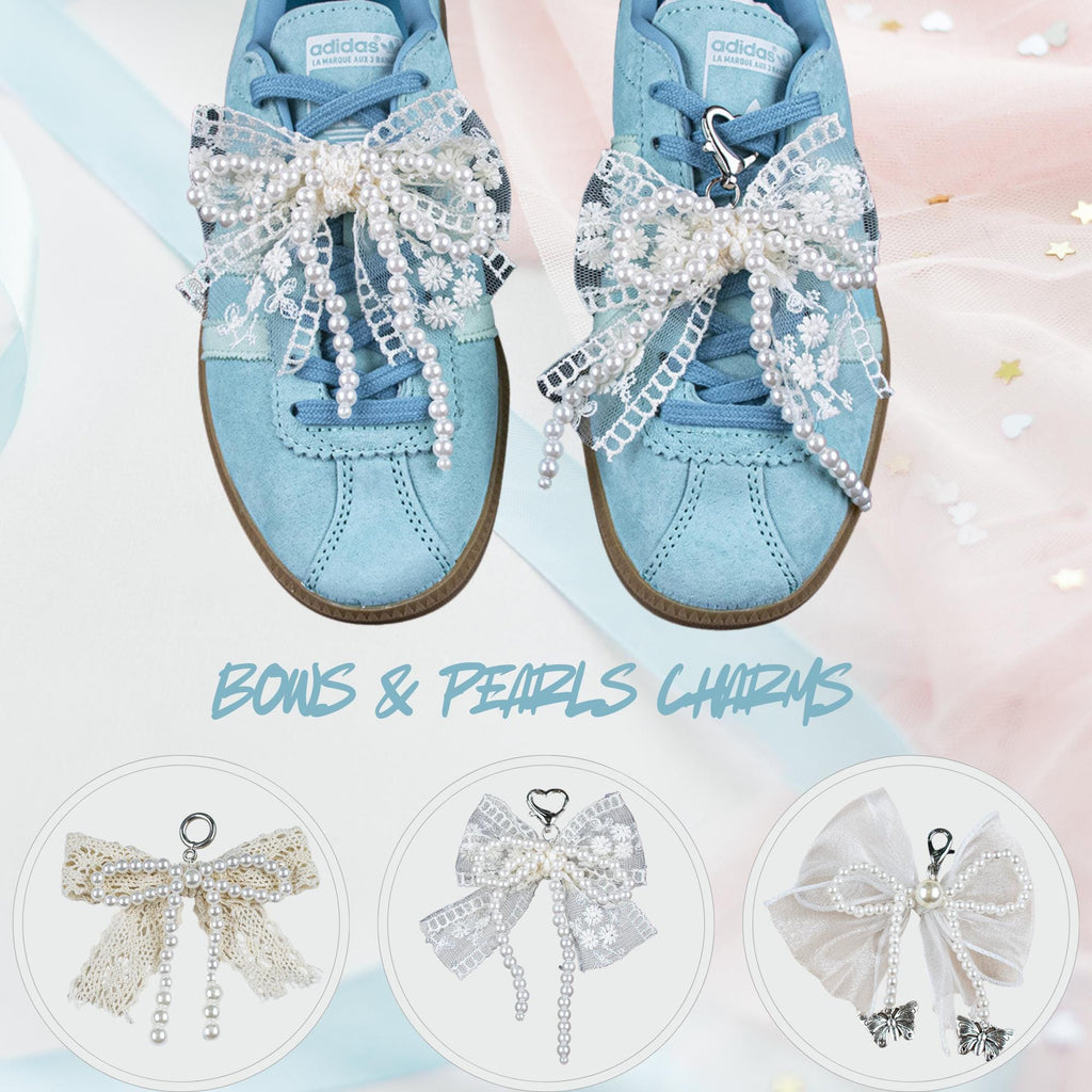 Bow And Pearls Shoe Chains 2025 Pearls Hears Butterflies Jewelry Charms For Shoes Ships from USA