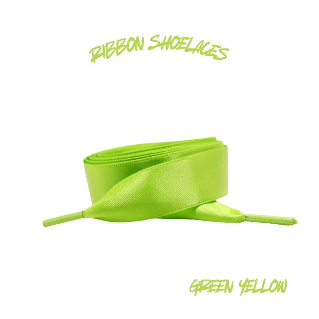 Green Yellow Flat Ribbon 20mm Wide Satin Shoelaces New 2025 Vibrant Gorgeous Laces Ships from USA