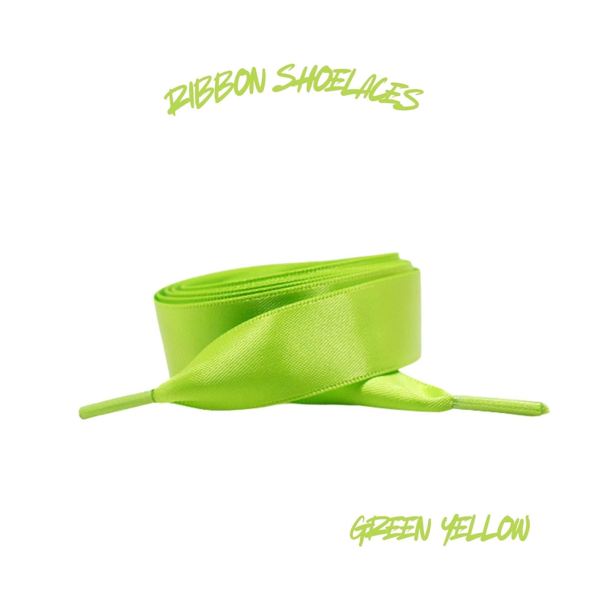 Green Yellow Flat Ribbon 20mm Wide Satin Shoelaces New 2025 Vibrant Gorgeous Laces Ships from USA